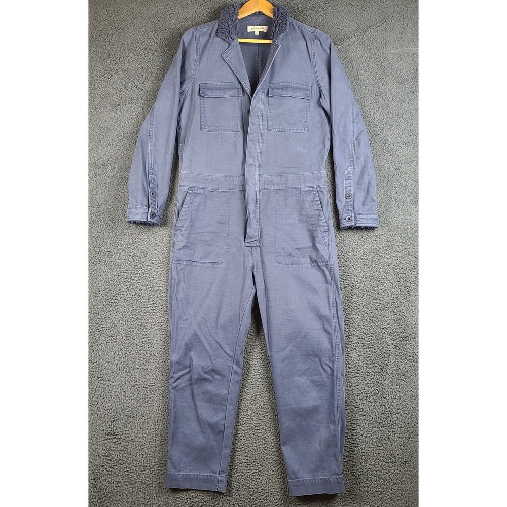 Madewell Sherpa Collar Coverall Jumpsuit Blue Cotton Twill Utility Size M